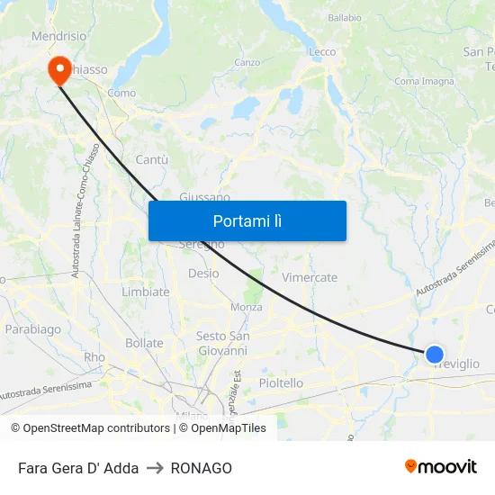 Fara Gera D' Adda to RONAGO map