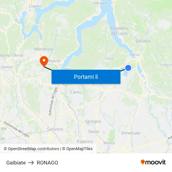 Galbiate to RONAGO map