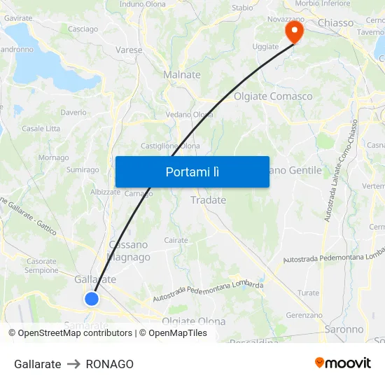 Gallarate to RONAGO map