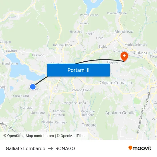 Galliate Lombardo to RONAGO map