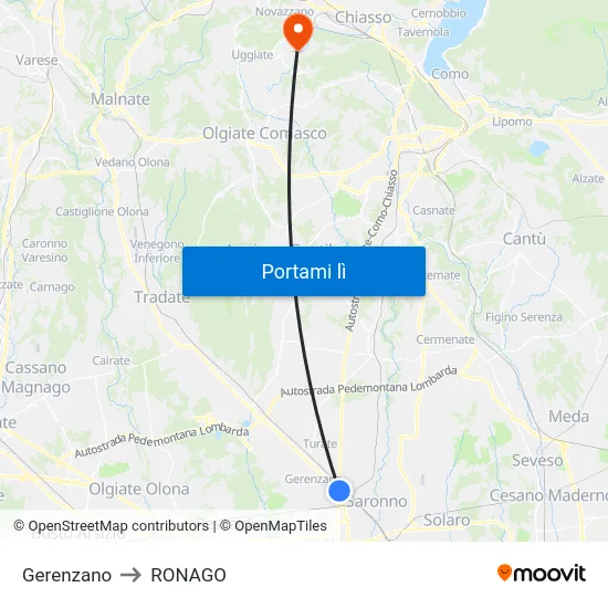 Gerenzano to RONAGO map