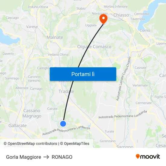 Gorla Maggiore to RONAGO map