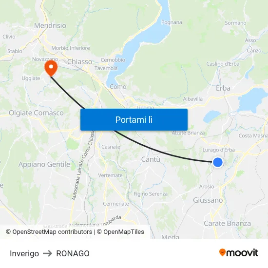 Inverigo to RONAGO map
