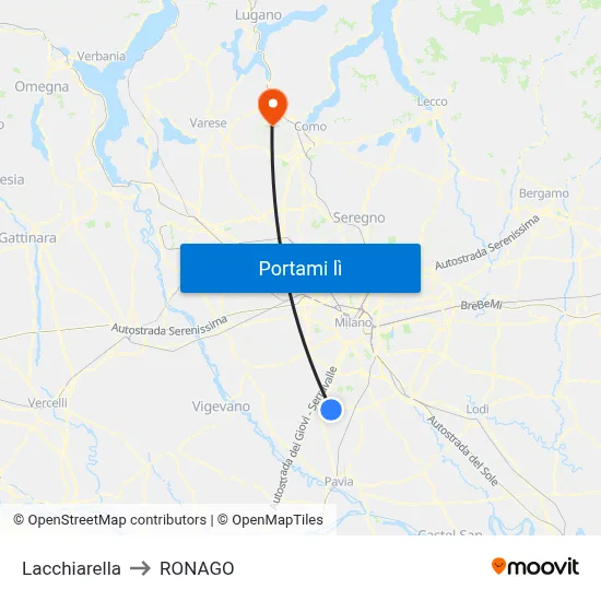 Lacchiarella to RONAGO map