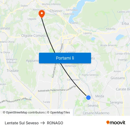 Lentate Sul Seveso to RONAGO map