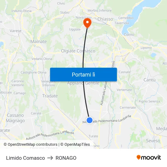 Limido Comasco to RONAGO map