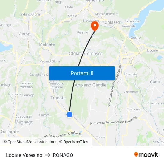 Locate Varesino to RONAGO map