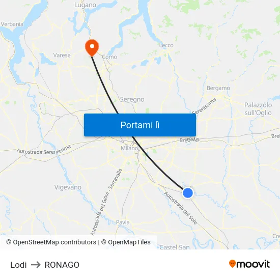 Lodi to RONAGO map
