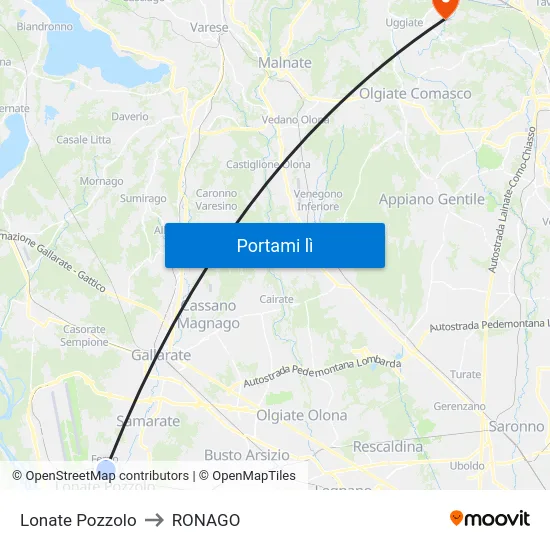 Lonate Pozzolo to RONAGO map