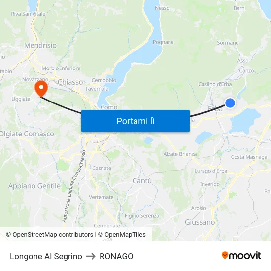 Longone Al Segrino to RONAGO map