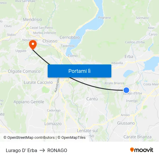 Lurago D' Erba to RONAGO map