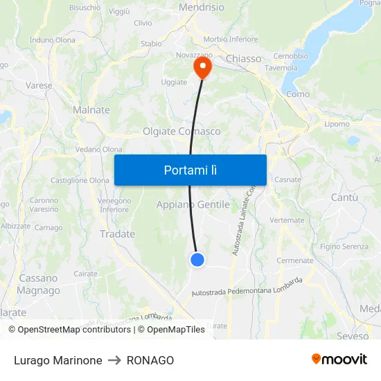 Lurago Marinone to RONAGO map