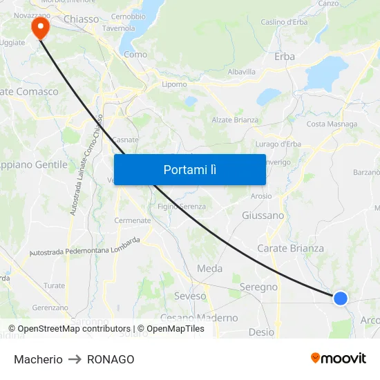 Macherio to RONAGO map