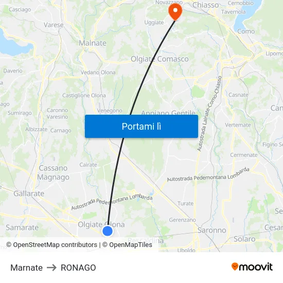 Marnate to RONAGO map
