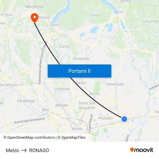 Melzo to RONAGO map