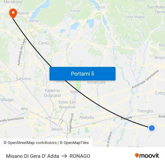 Misano Di Gera D' Adda to RONAGO map