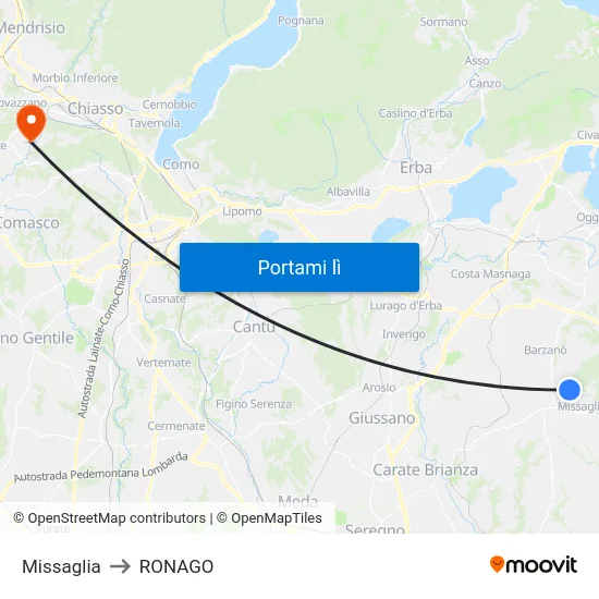 Missaglia to RONAGO map