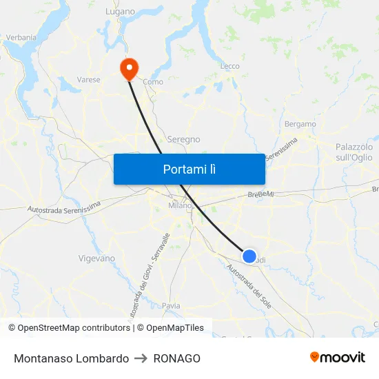 Montanaso Lombardo to RONAGO map