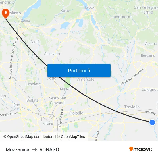 Mozzanica to RONAGO map