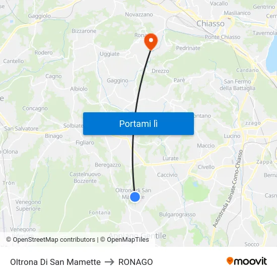 Oltrona Di San Mamette to RONAGO map