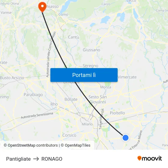 Pantigliate to RONAGO map