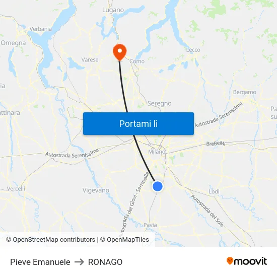 Pieve Emanuele to RONAGO map