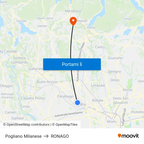 Pogliano Milanese to RONAGO map