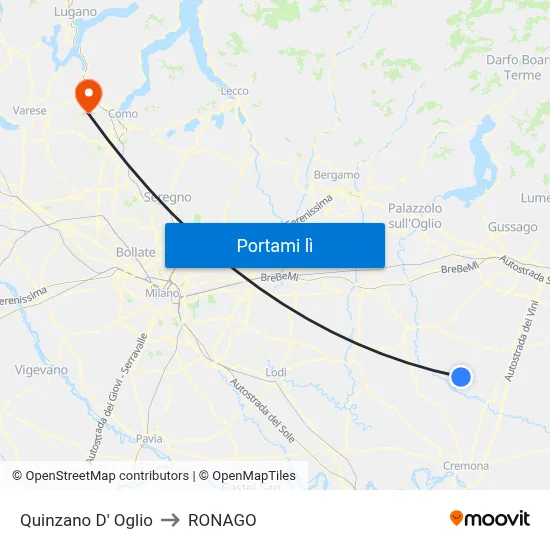 Quinzano D' Oglio to RONAGO map