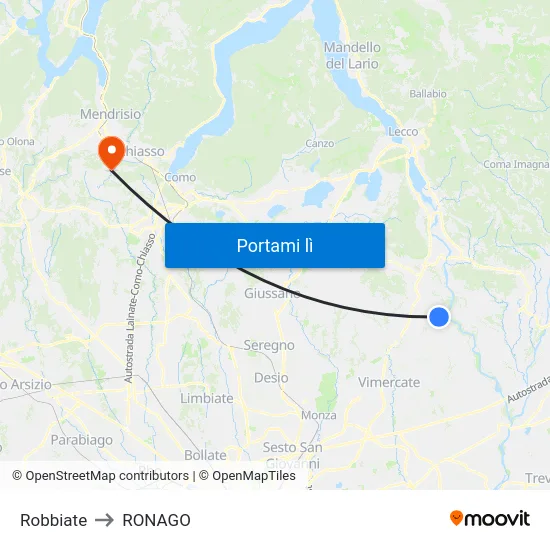 Robbiate to RONAGO map