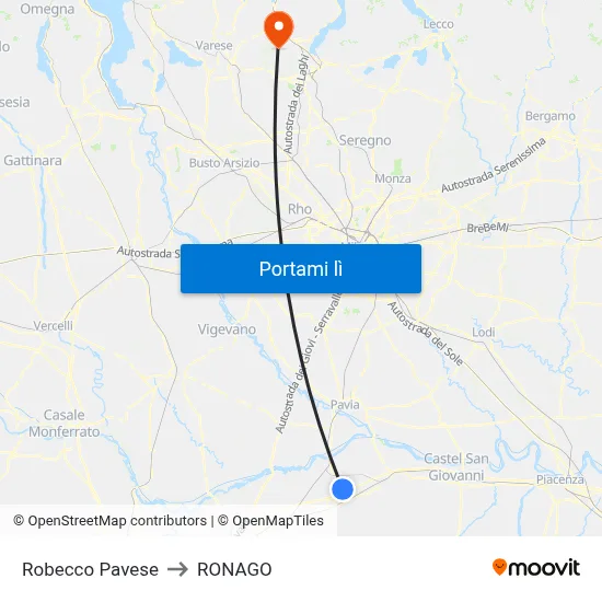 Robecco Pavese to RONAGO map