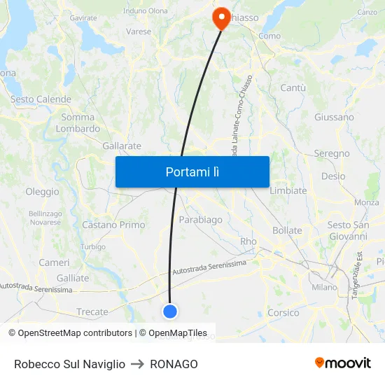 Robecco Sul Naviglio to RONAGO map