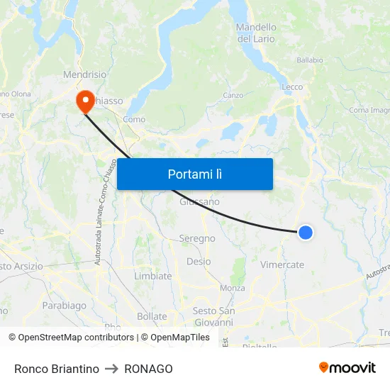 Ronco Briantino to RONAGO map