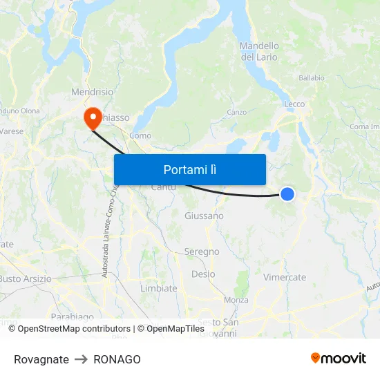 Rovagnate to RONAGO map