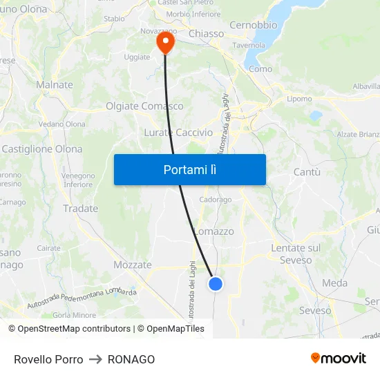 Rovello Porro to RONAGO map