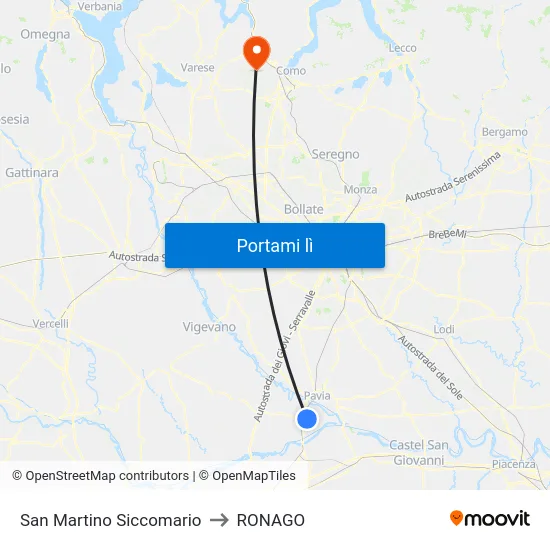 San Martino Siccomario to RONAGO map