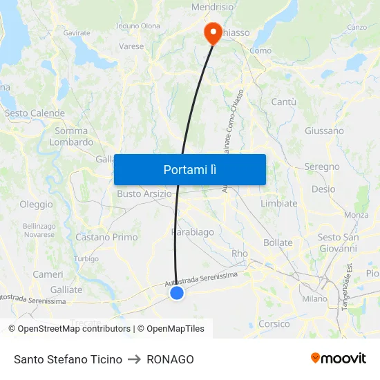 Santo Stefano Ticino to RONAGO map