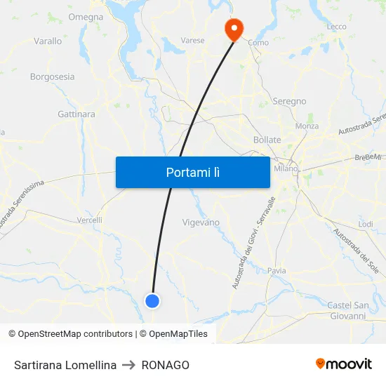Sartirana Lomellina to RONAGO map
