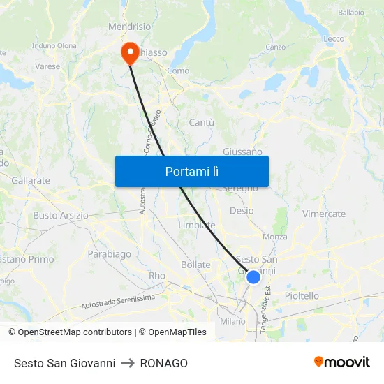 Sesto San Giovanni to RONAGO map