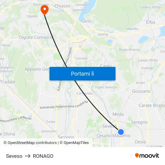 Seveso to RONAGO map