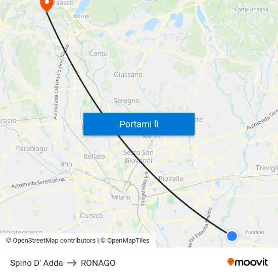 Spino D' Adda to RONAGO map