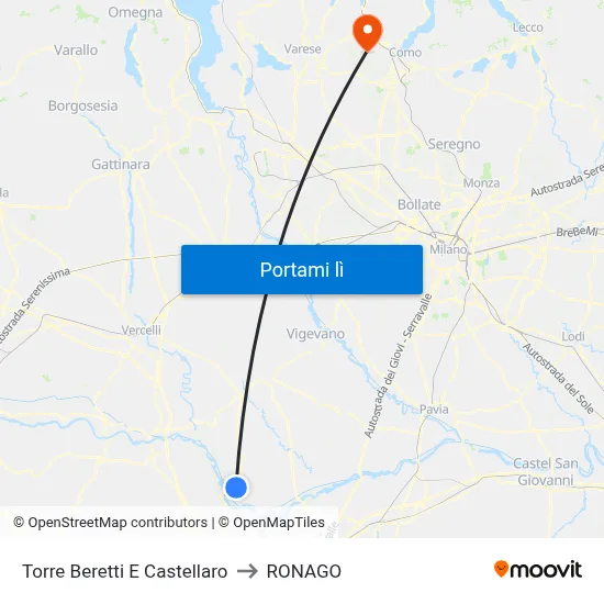 Torre Beretti E Castellaro to RONAGO map