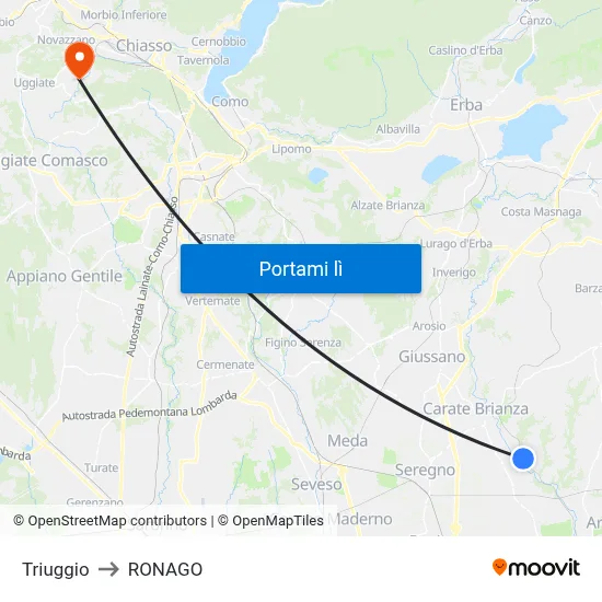 Triuggio to RONAGO map