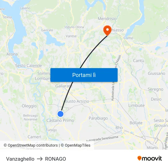 Vanzaghello to RONAGO map