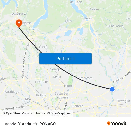 Vaprio D' Adda to RONAGO map