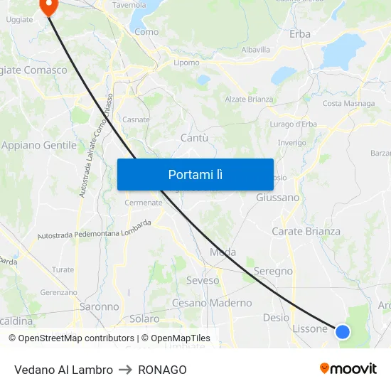Vedano Al Lambro to RONAGO map