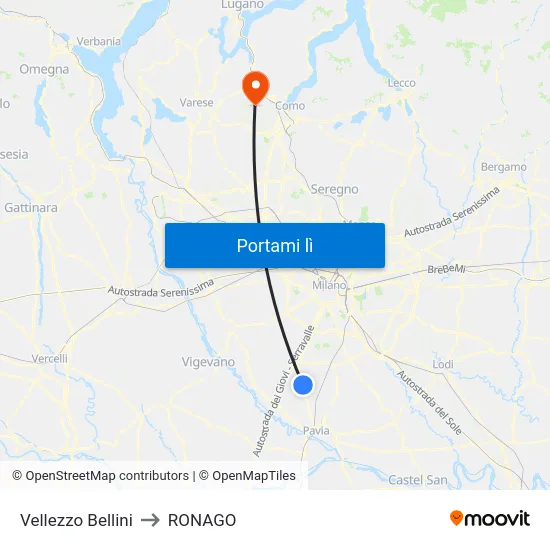 Vellezzo Bellini to RONAGO map