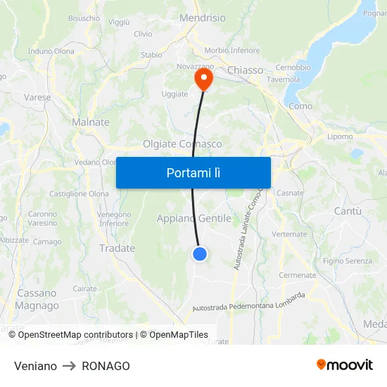 Veniano to RONAGO map