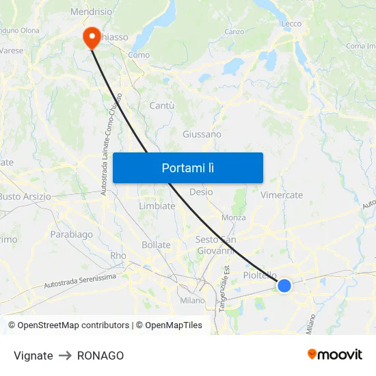 Vignate to RONAGO map