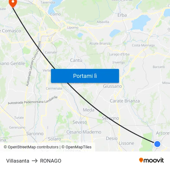 Villasanta to RONAGO map