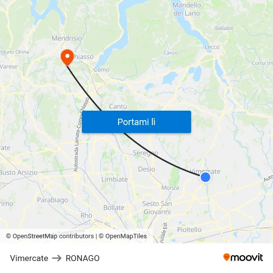 Vimercate to RONAGO map